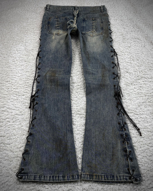 The Space Between Us Mud Washed Lace Up Flared Jeans