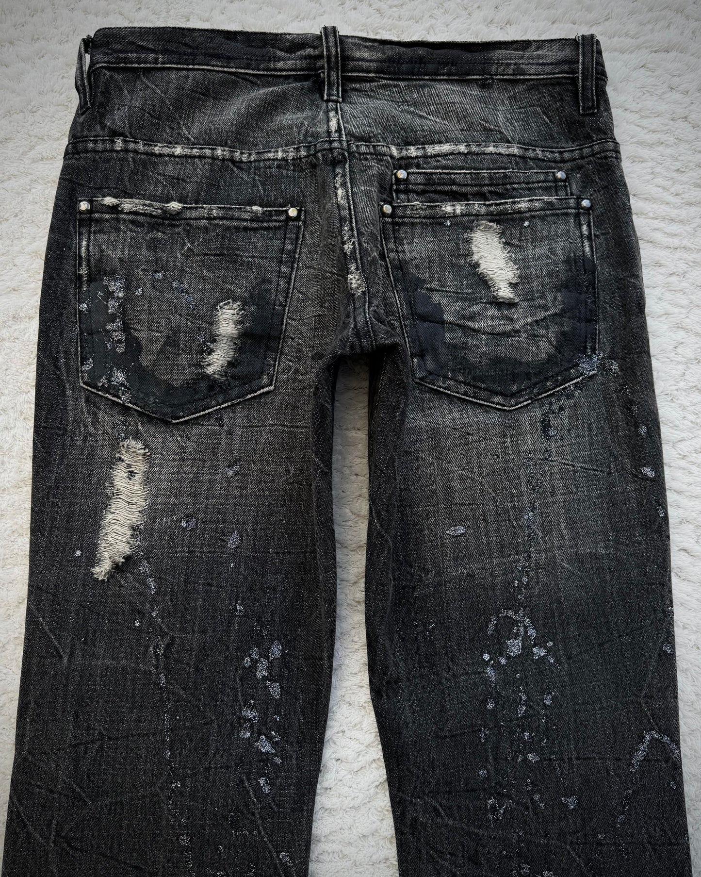 Midas Silver Splatter Coated Distressed Bootcut Denim
