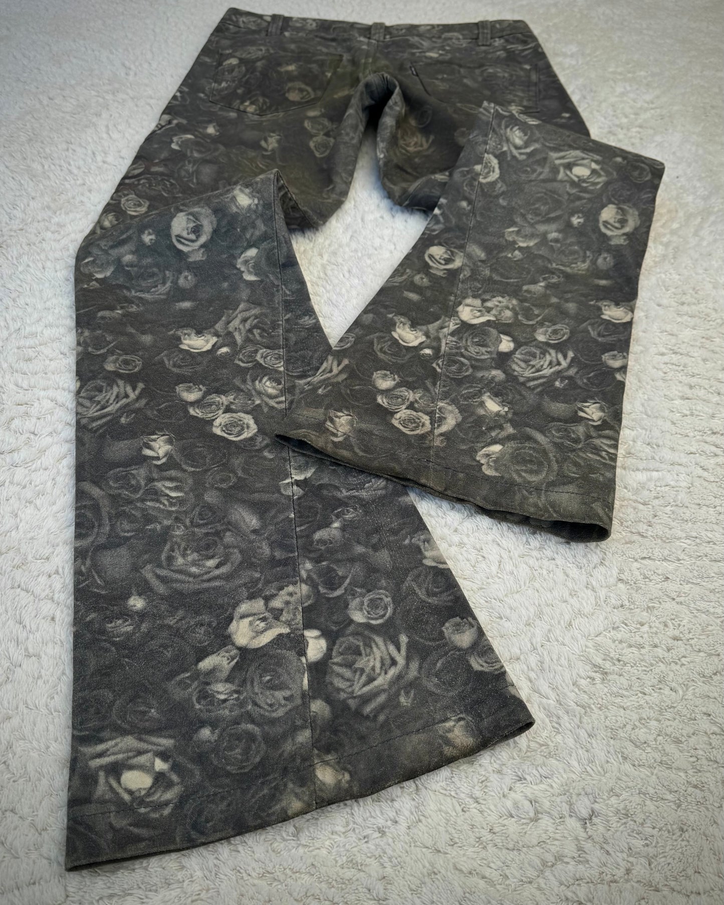 Tornado Mart Floral Tribal Embroidery Flared Leather Pants