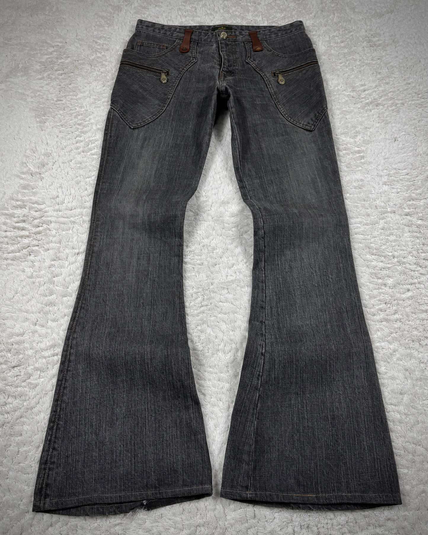 Obelisk Vintage Leather Pocket Flared Jeans