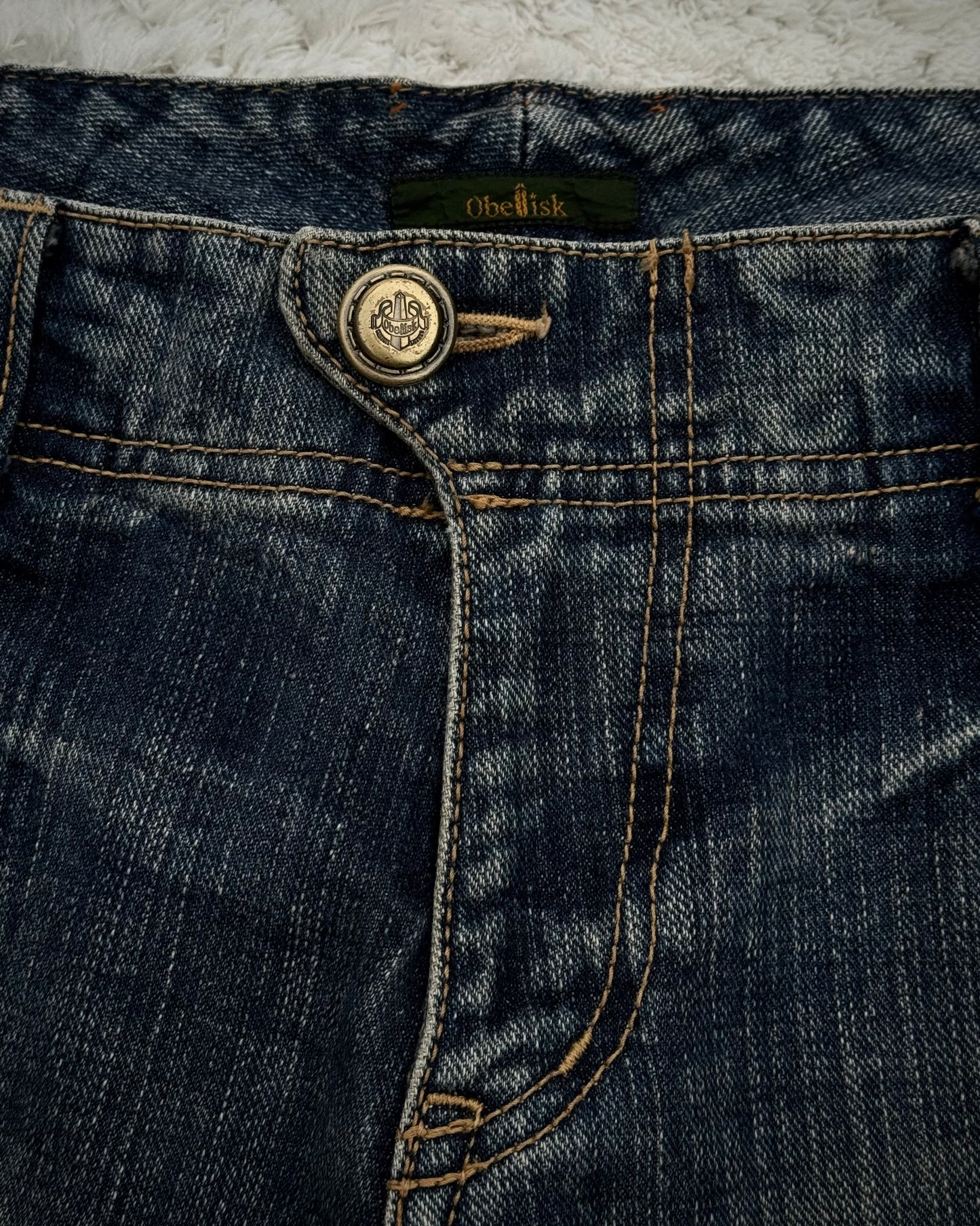 Obelisk Studded Distressed Design Flared Jeans