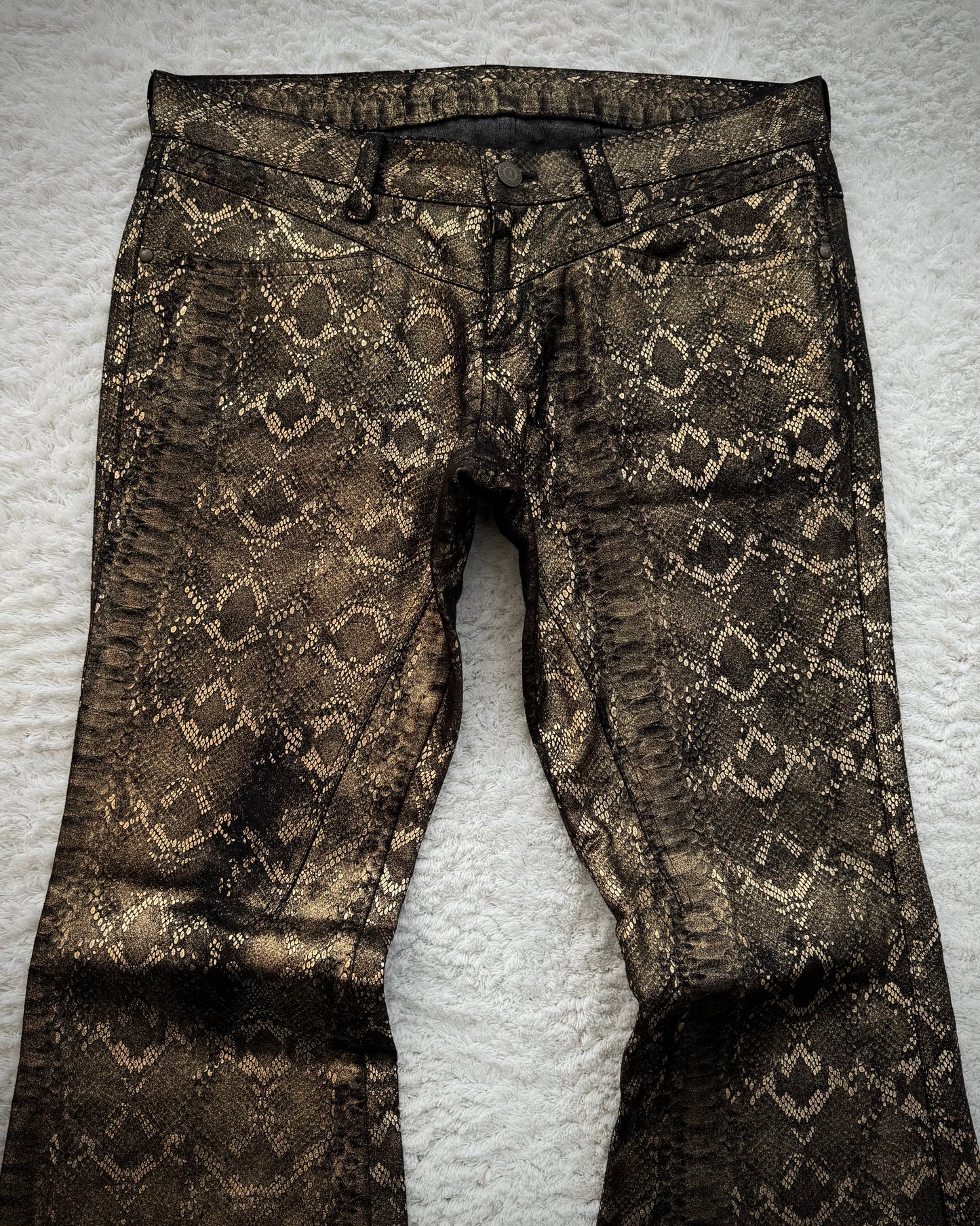 Tornado Mart Golden Snakeskin Pattern Flared Pants