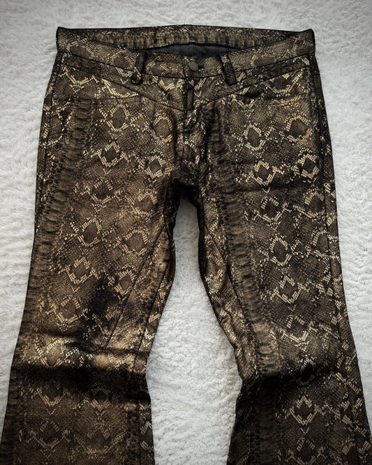 Tornado Mart Golden Snakeskin Pattern Flared Pants