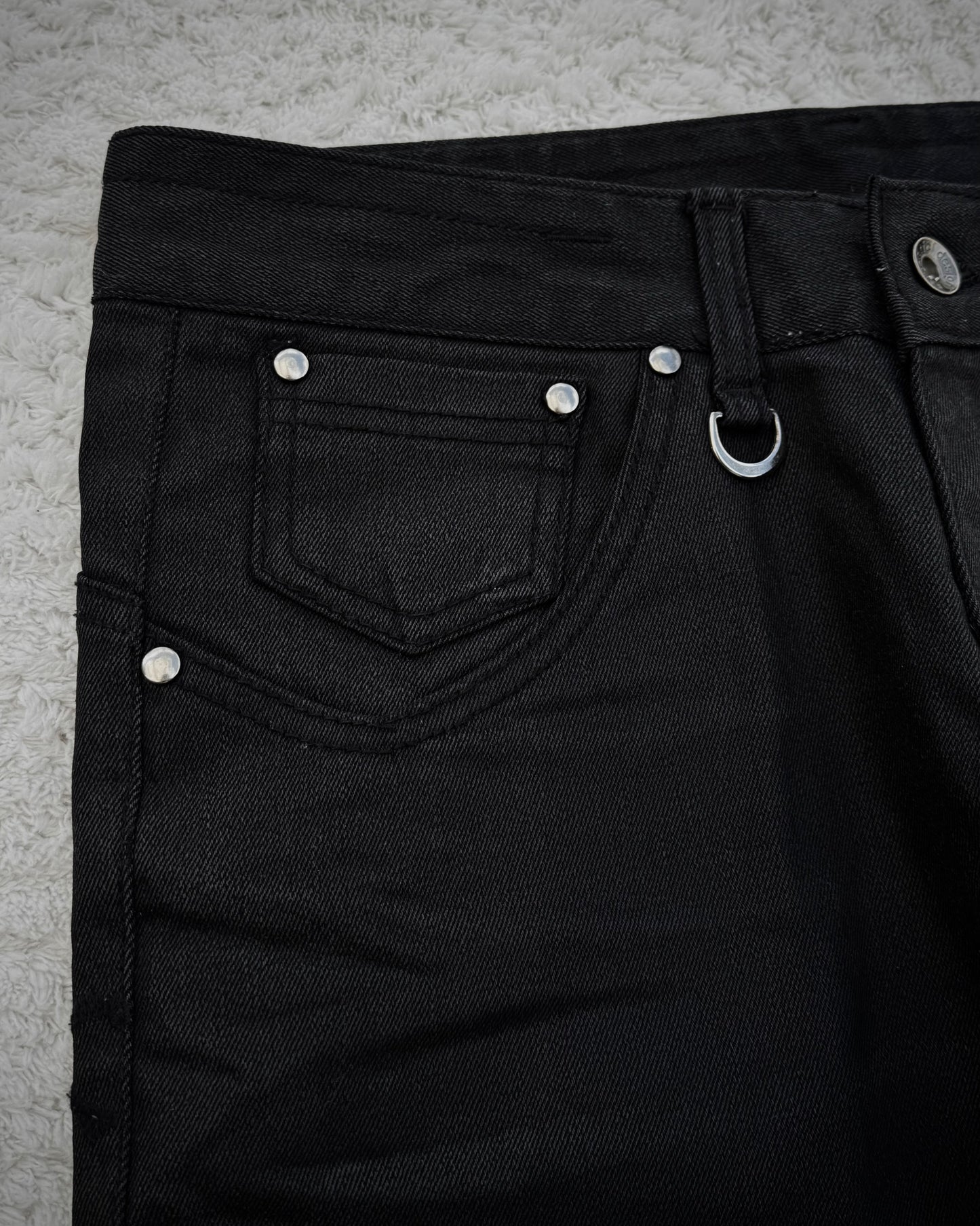 Semantic Design Skull Embroideries Waxed Bootcut Pants
