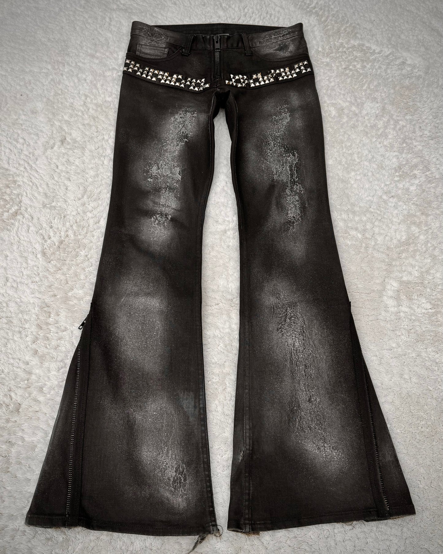 LED Rechwe Veronica Arizona Crack Waxed Studded Flared Jeans