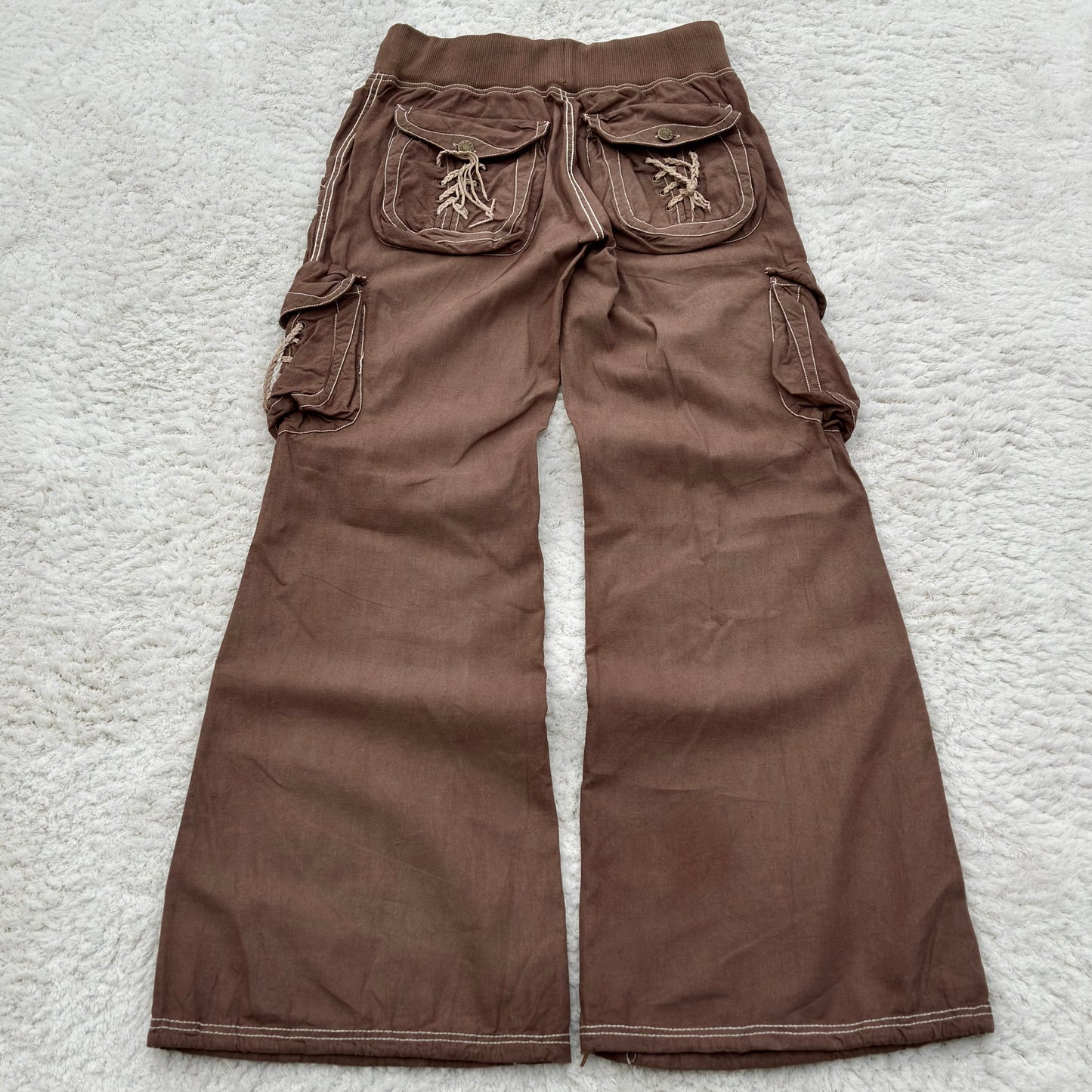 G.O.A Braided Leather Lace-Up Pockets Flared Cargo Sweatpants