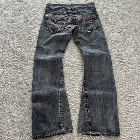 Semantic Pythom Detailed Spiral Flared Jeans