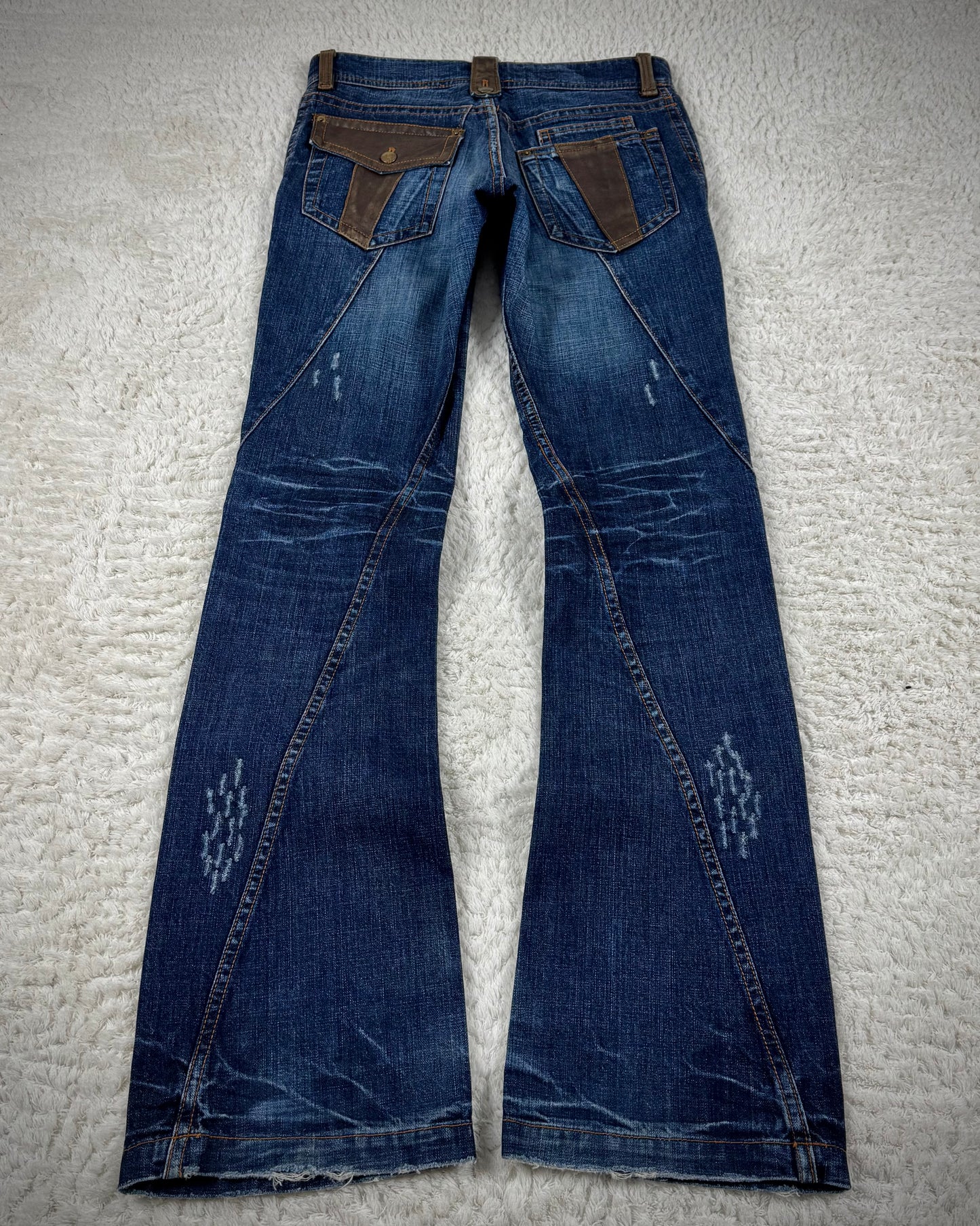 Michel Klein Leather Detailed Vintage Spiral Bootcut Jeans