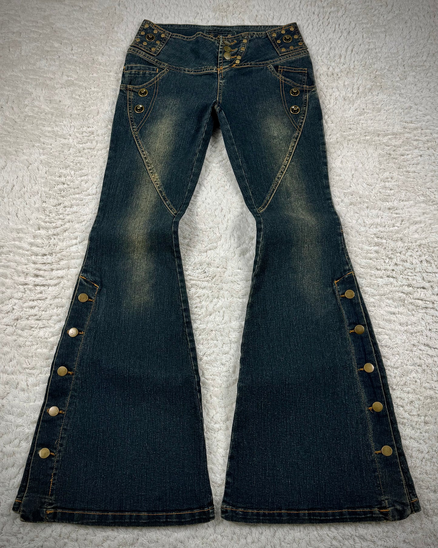 Dreamkey Mud Washed Studded Bell Bottom Flared Jeans