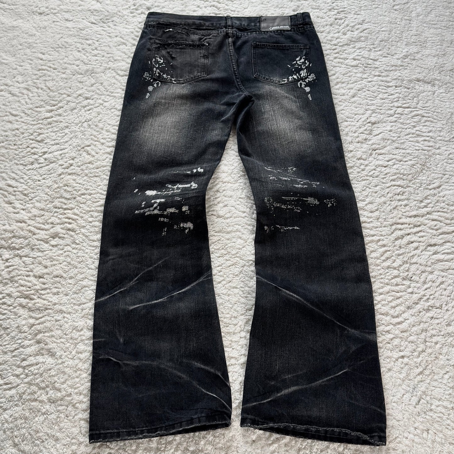 White Meteor Croco Repaired Distressing Silver Wax Flared Jeans