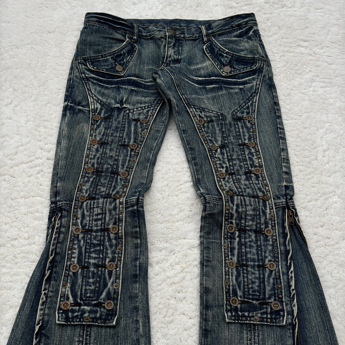 Tornado Mart Button Up Panel Zipper Flared Jeans