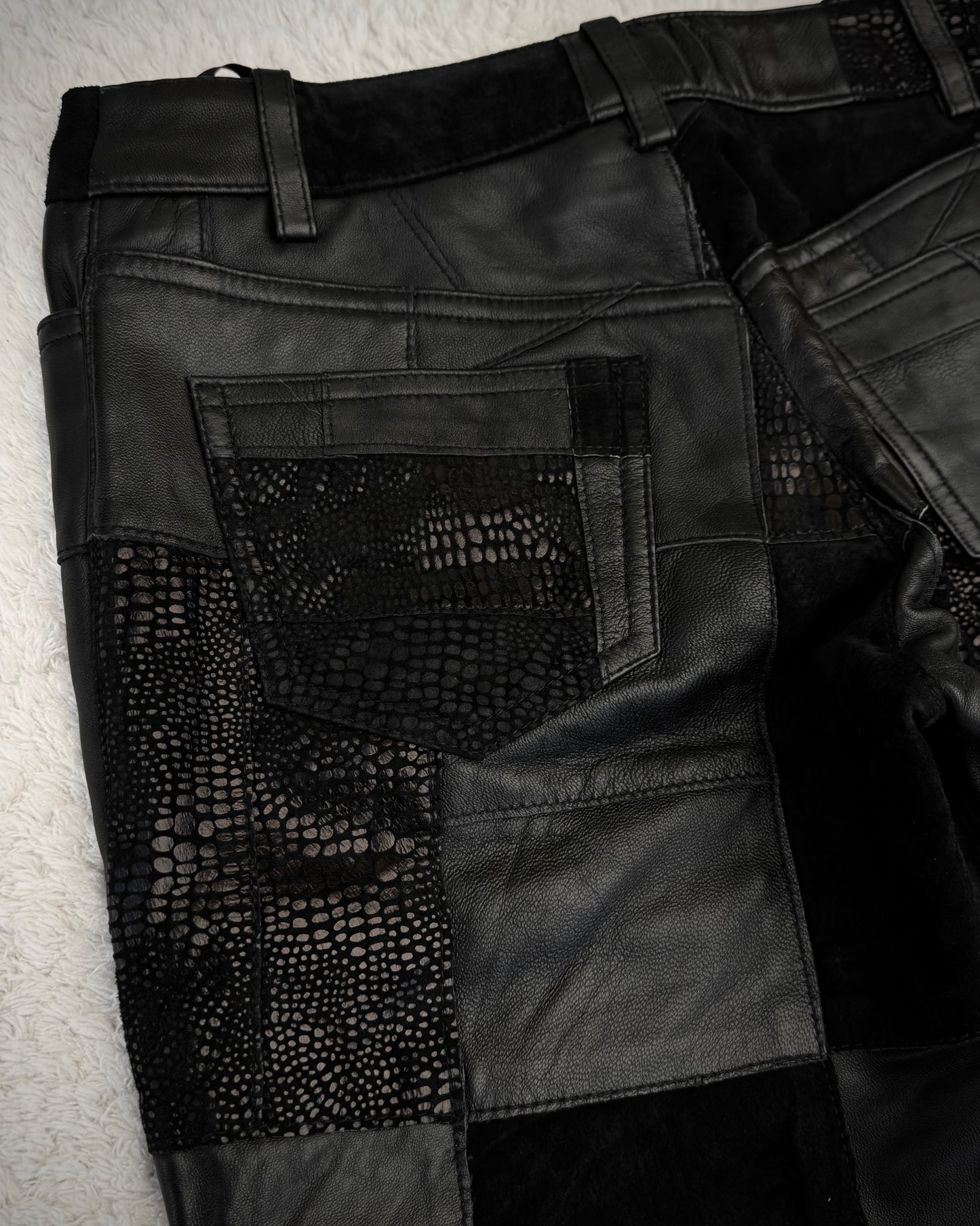 Patrick Cox Flared Textured Leather Patchwork Pants
