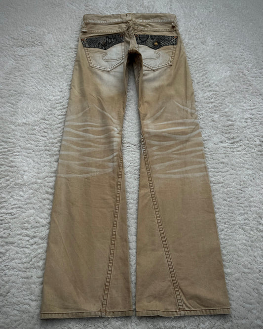 Semantic Design Sand Washed Python Detailed Flared Jeans