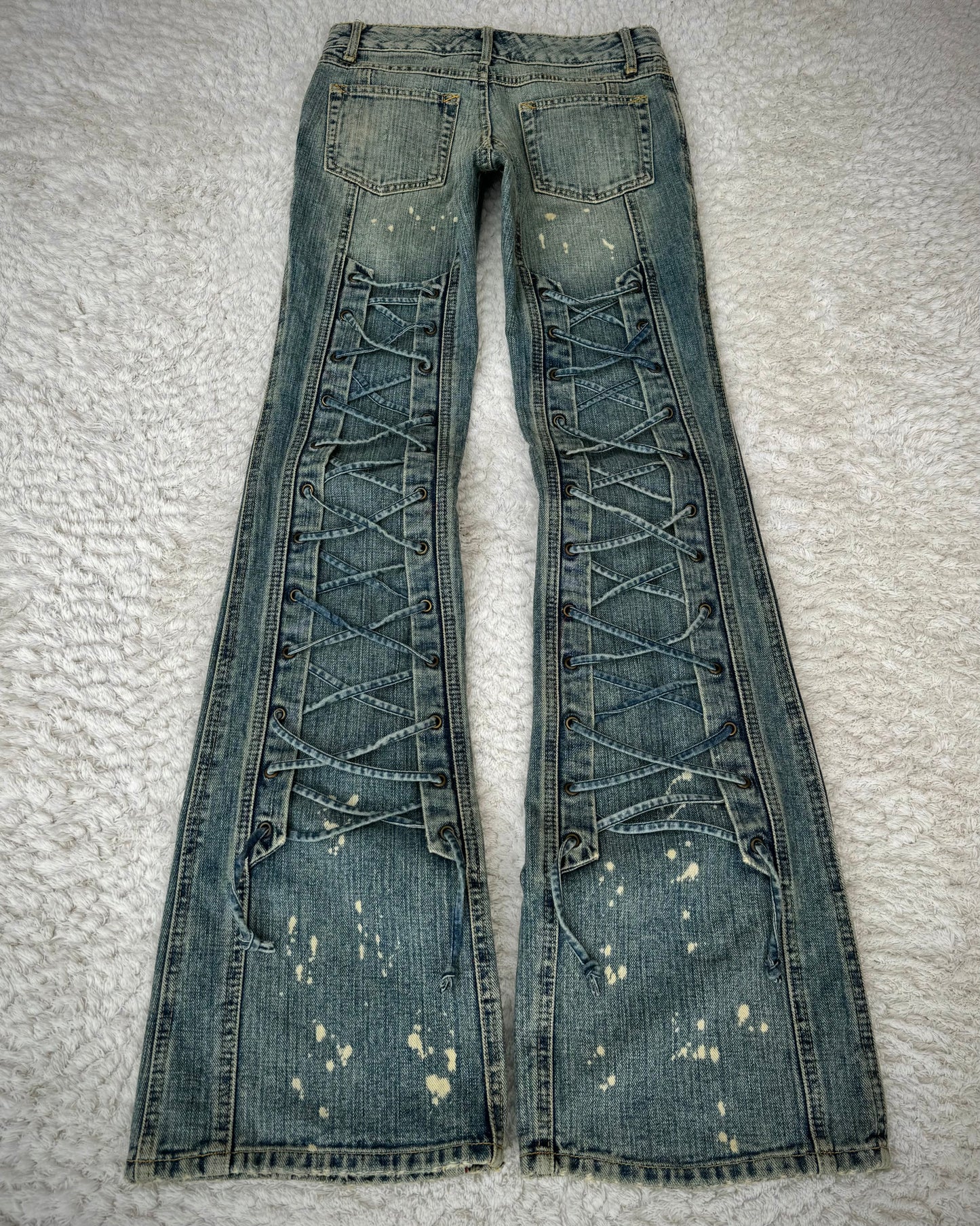 Tornado Mart Backlace Paint Splatter Flared Jeans