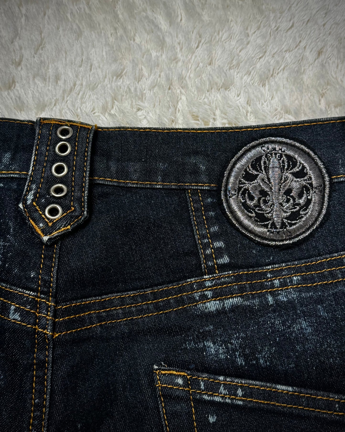 Sixh Tribal Tattoo Embroidery Flared Jeans