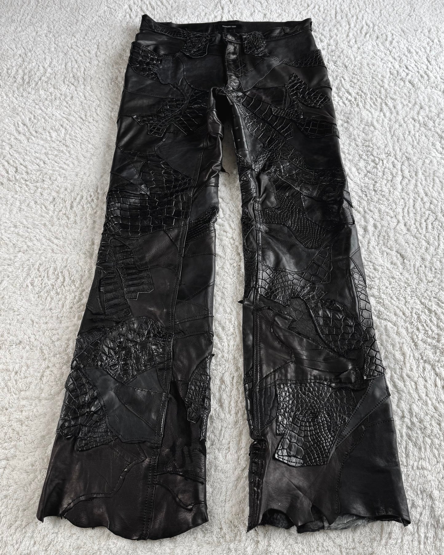 Yasuyuki Ishii Crocodile Patchwork Leather Bootcut Pants