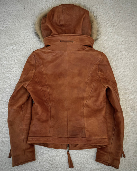 G.O.A Raccoon Fur Vintage Leather Jacket