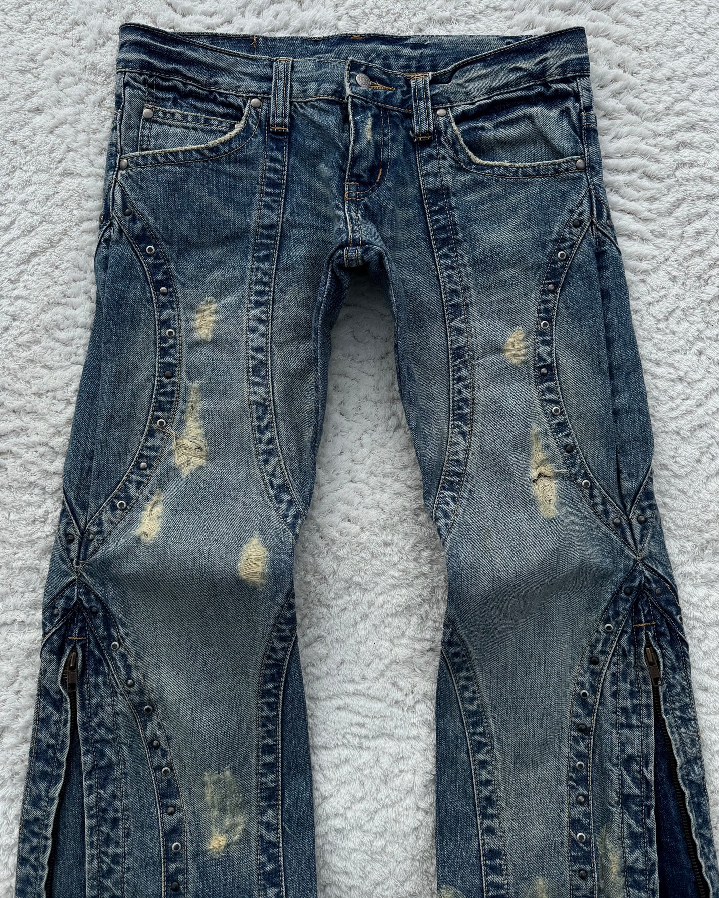 Tornado Mart Studded Side Zip Flared Jeans