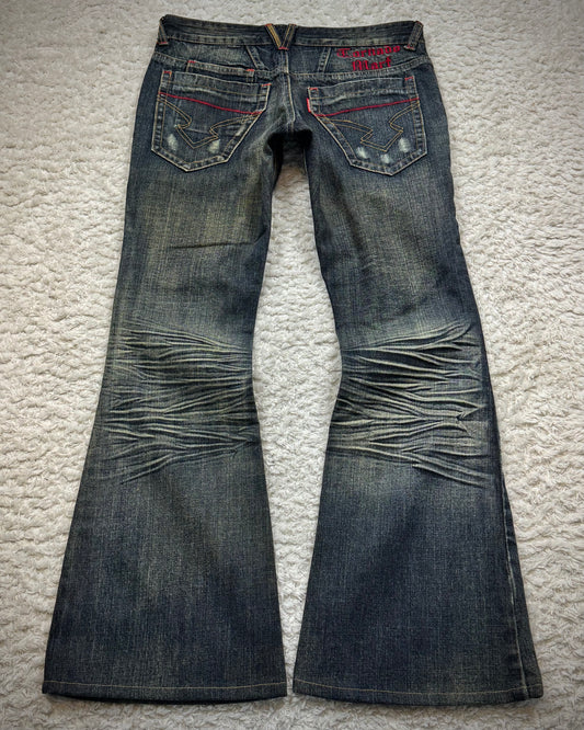Tornado Mart Mud Washed Vintage Zippered Flared Jeans