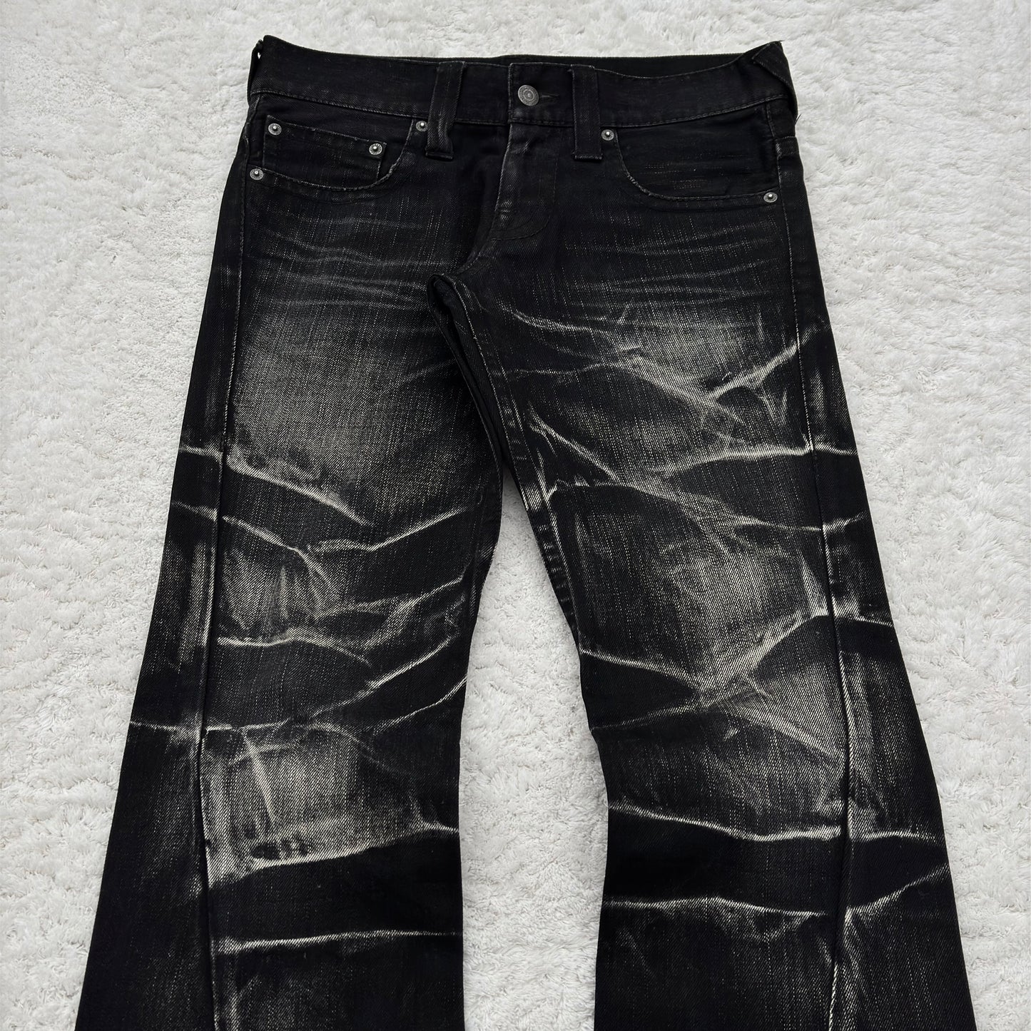 Tornado Mart Heel Bite Whisker Wash Spiral Flared Jeans