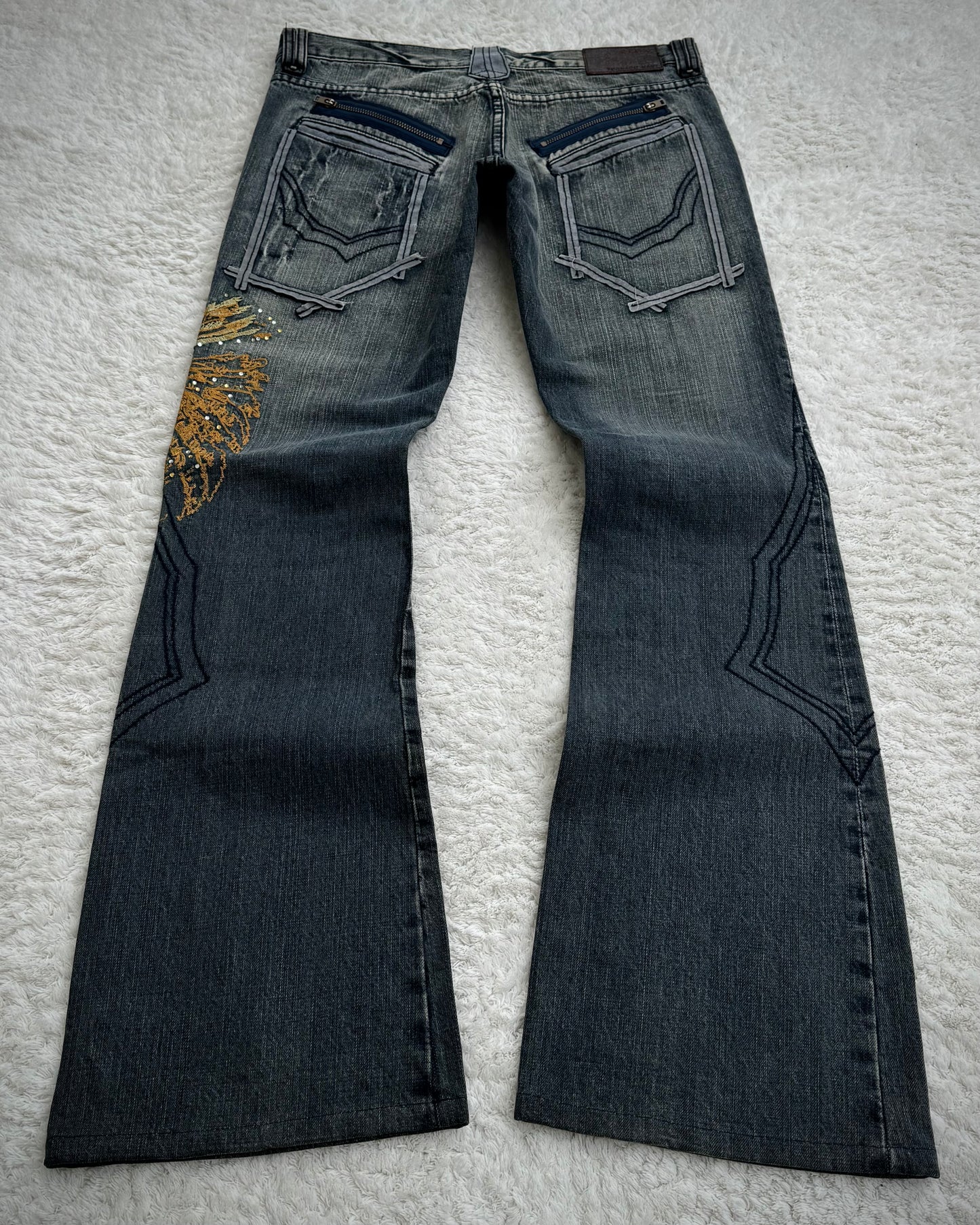 Tornado Mart Tribe Skull Embroidery Flared Jeans