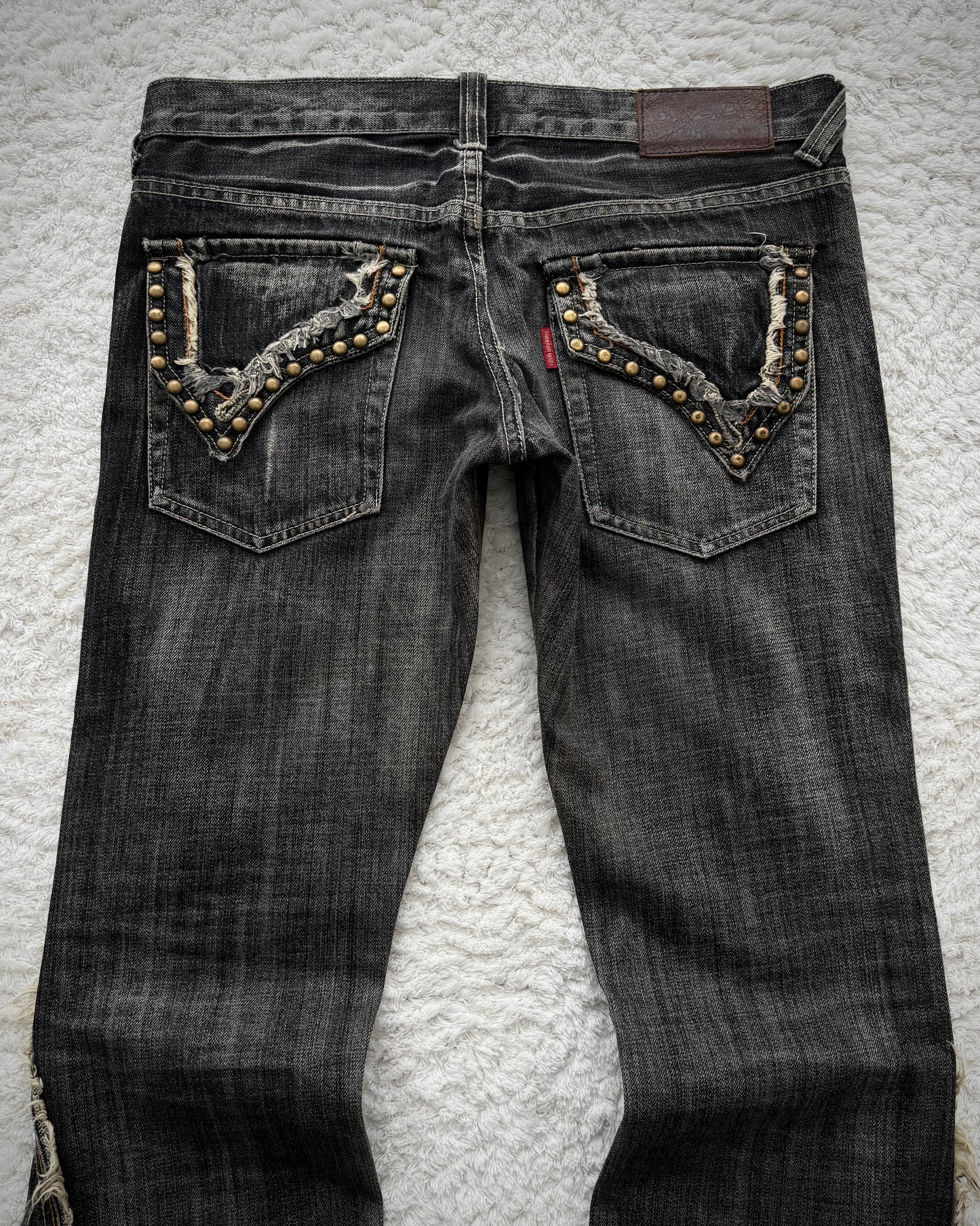 Tornado Mart Studded Spiral Fringe Flared Jeans