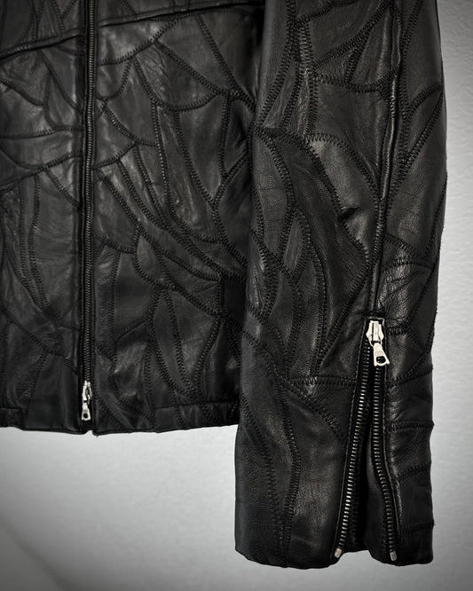 Genetic Manipulation Scar Stitched Leather Patchwork Jacket
