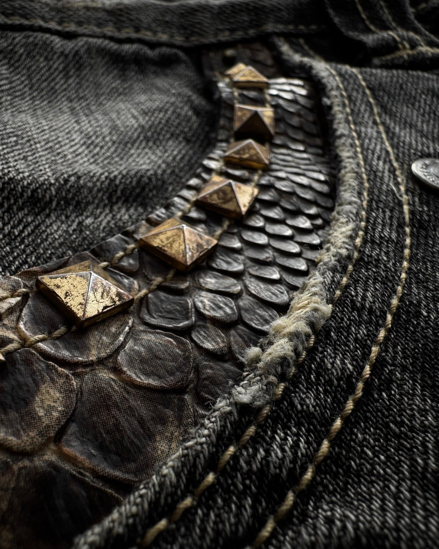 Tornado Mart Studded Python Detailed Spiral Flared Jeans