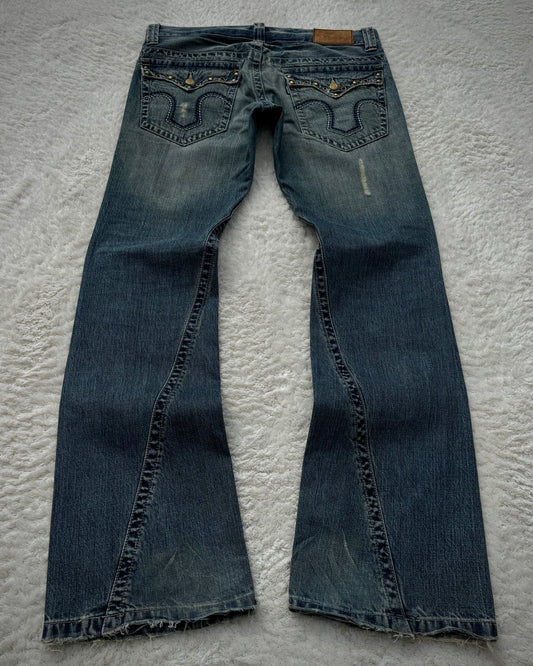 Tornado Mart Studded Spiral Flared Jeans