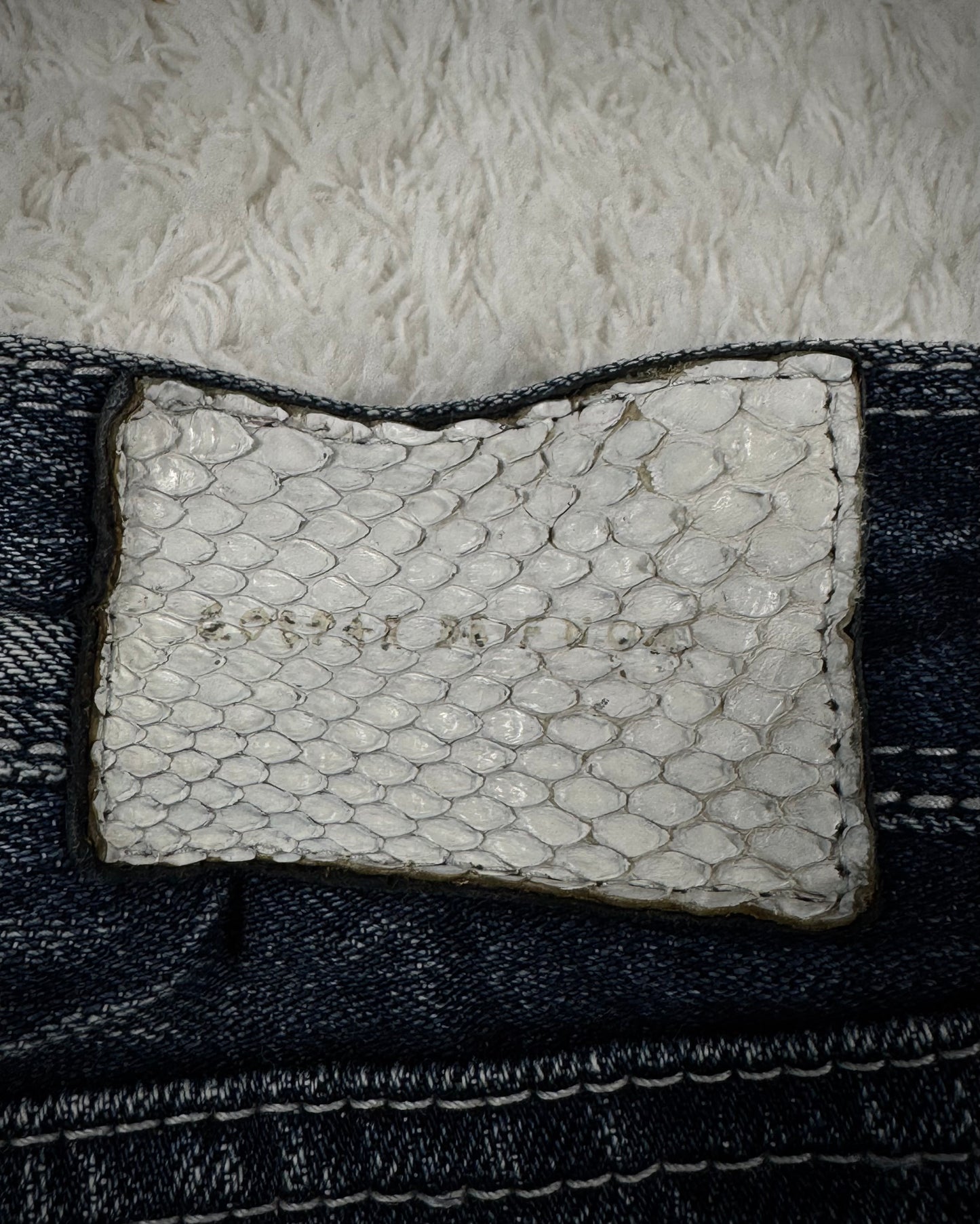 Fuga Whiskered Honeycomb Washed Snakeskin Flared Jeans