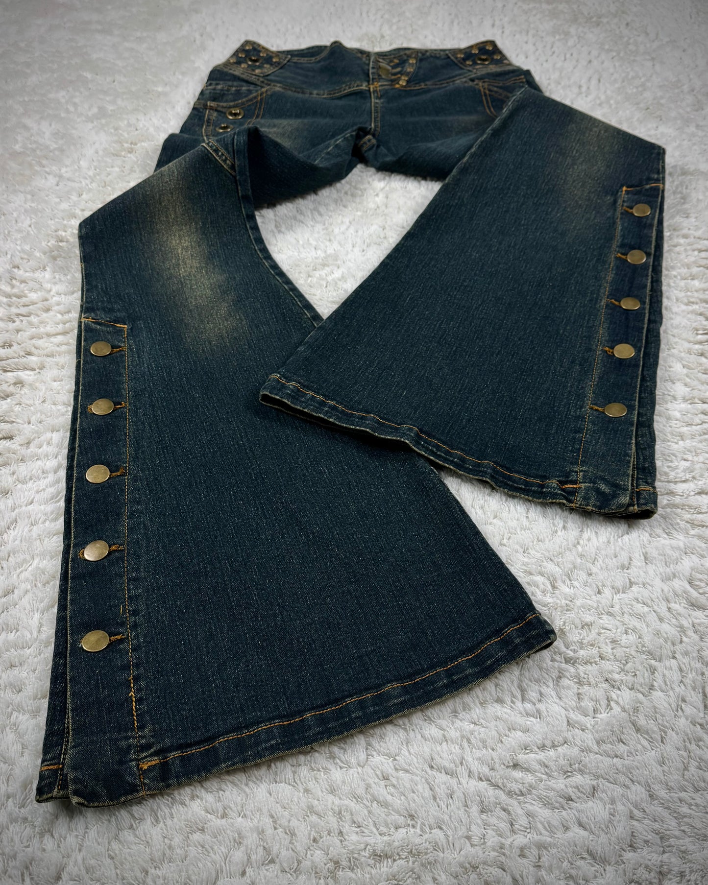 Dreamkey Mud Washed Studded Bell Bottom Flared Jeans
