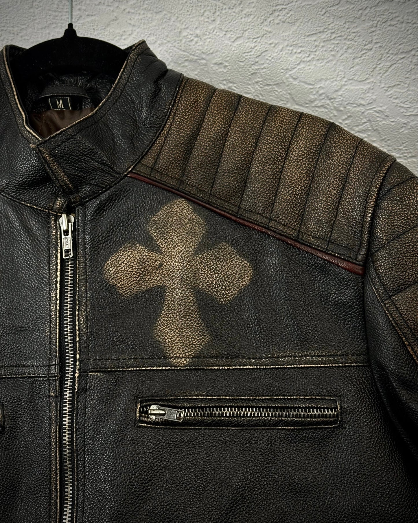 “Live To Ride” Cross Vintage Leather Biker Jacket