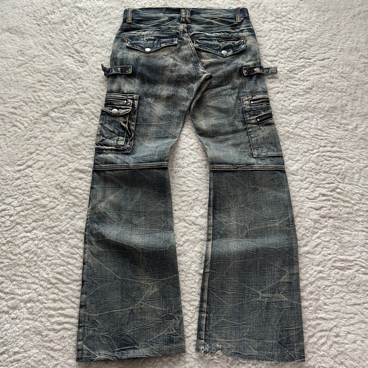 Semantic Design Multi-Pocket Flared Cargo Jeans