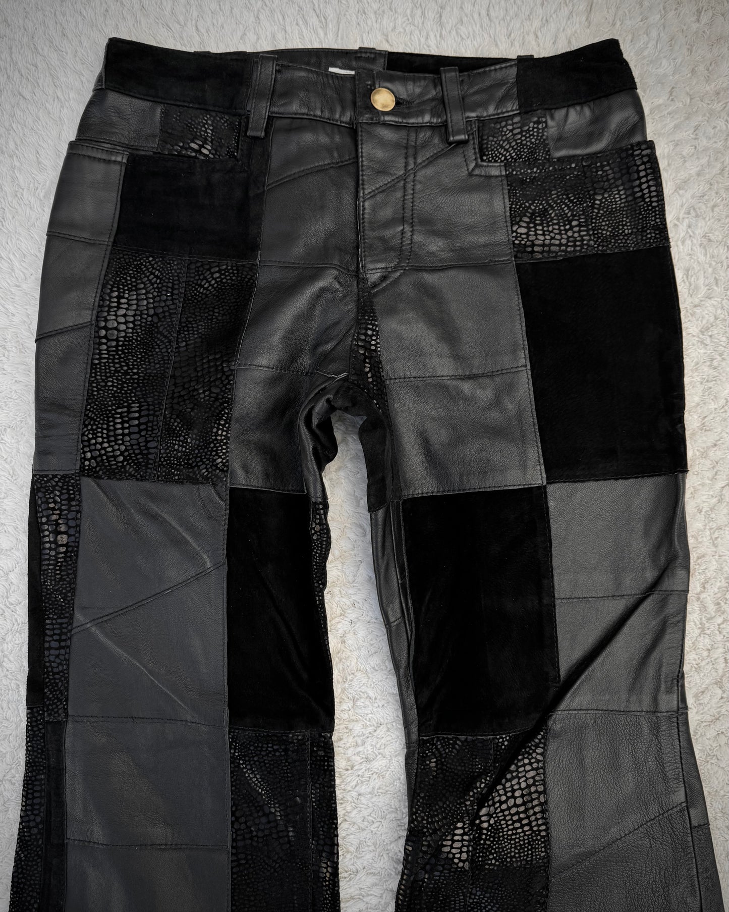 Patrick Cox Flared Textured Leather Patchwork Pants