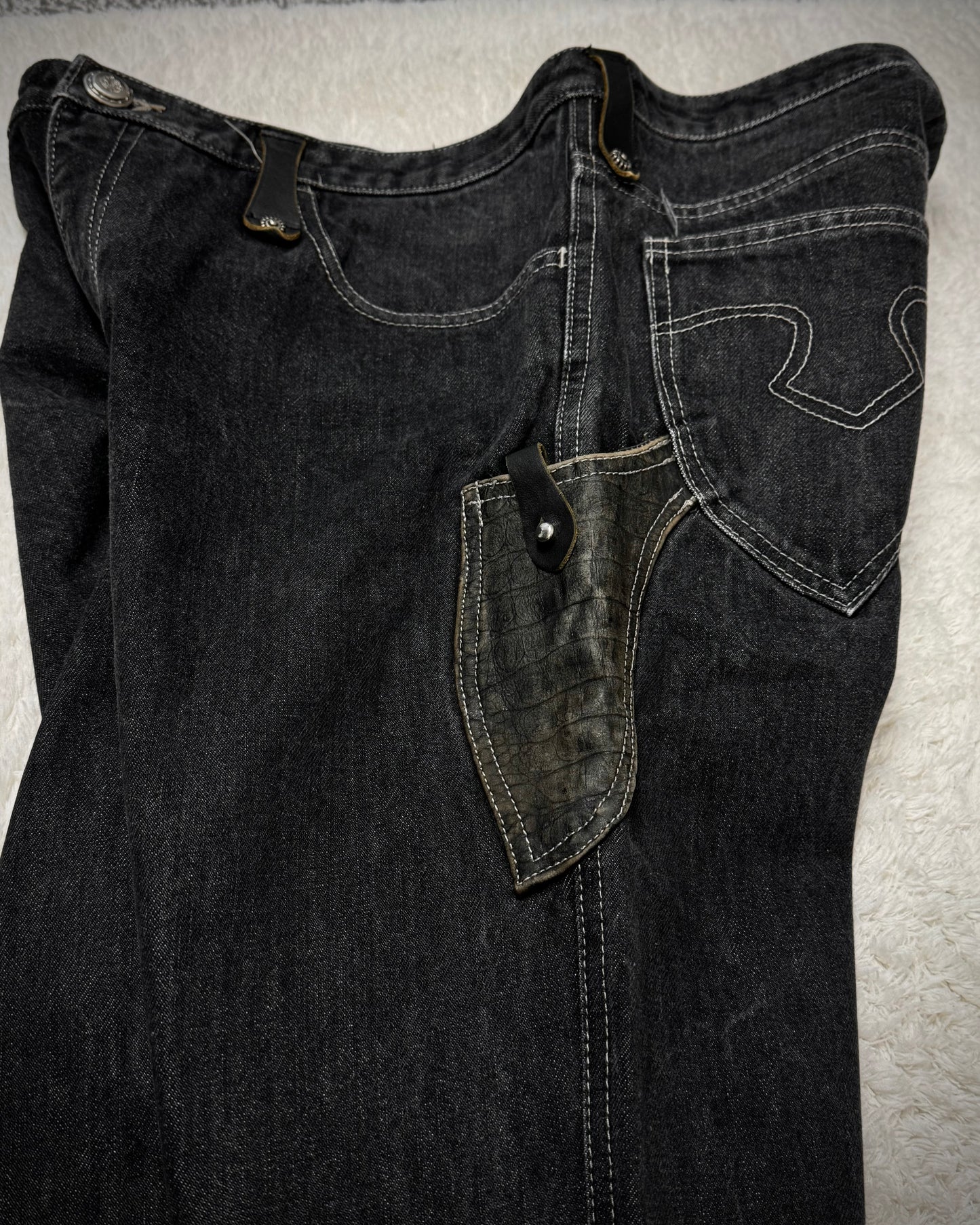 Obelisk Crocodile Pocket Flared Jeans