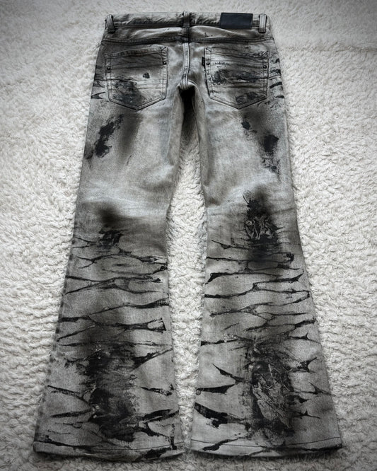 Tornado Mart Silver Clawmarks Coated Flared Jeans