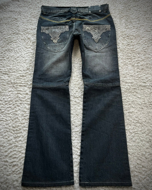 Semantic Design Python Detailed Sword Knee Bootcut Denim