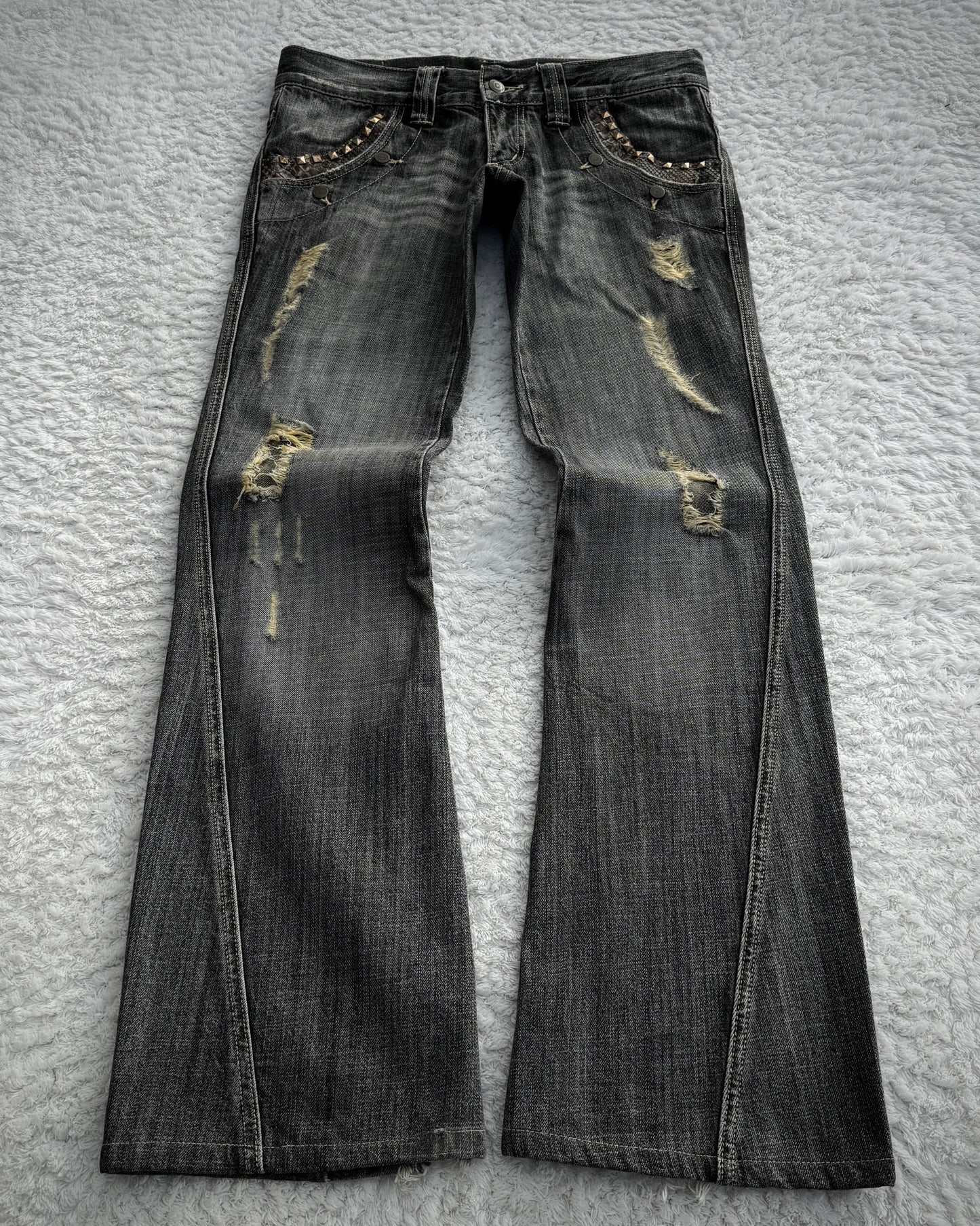 Tornado Mart Studded Python Detailed Spiral Flared Jeans