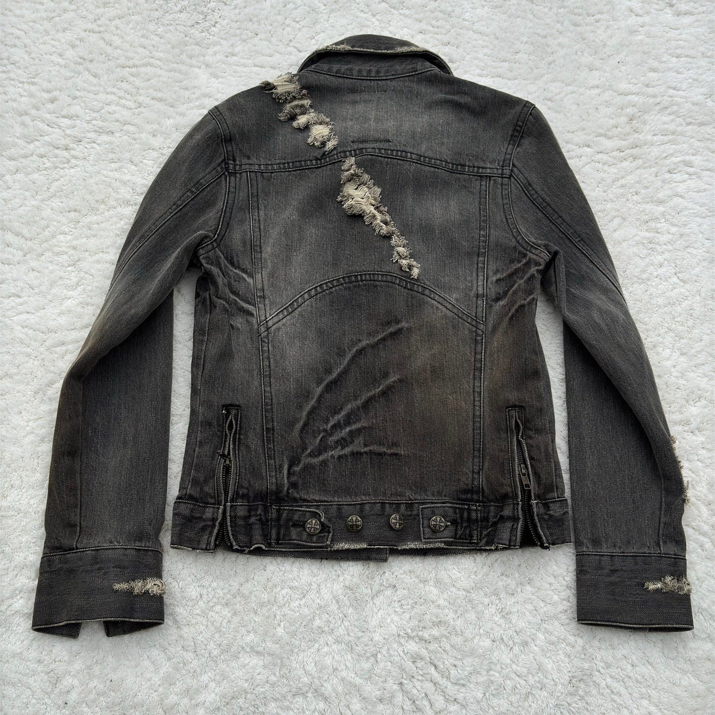 Midas Gas Mask Pockets Distressed Denim Jacket
