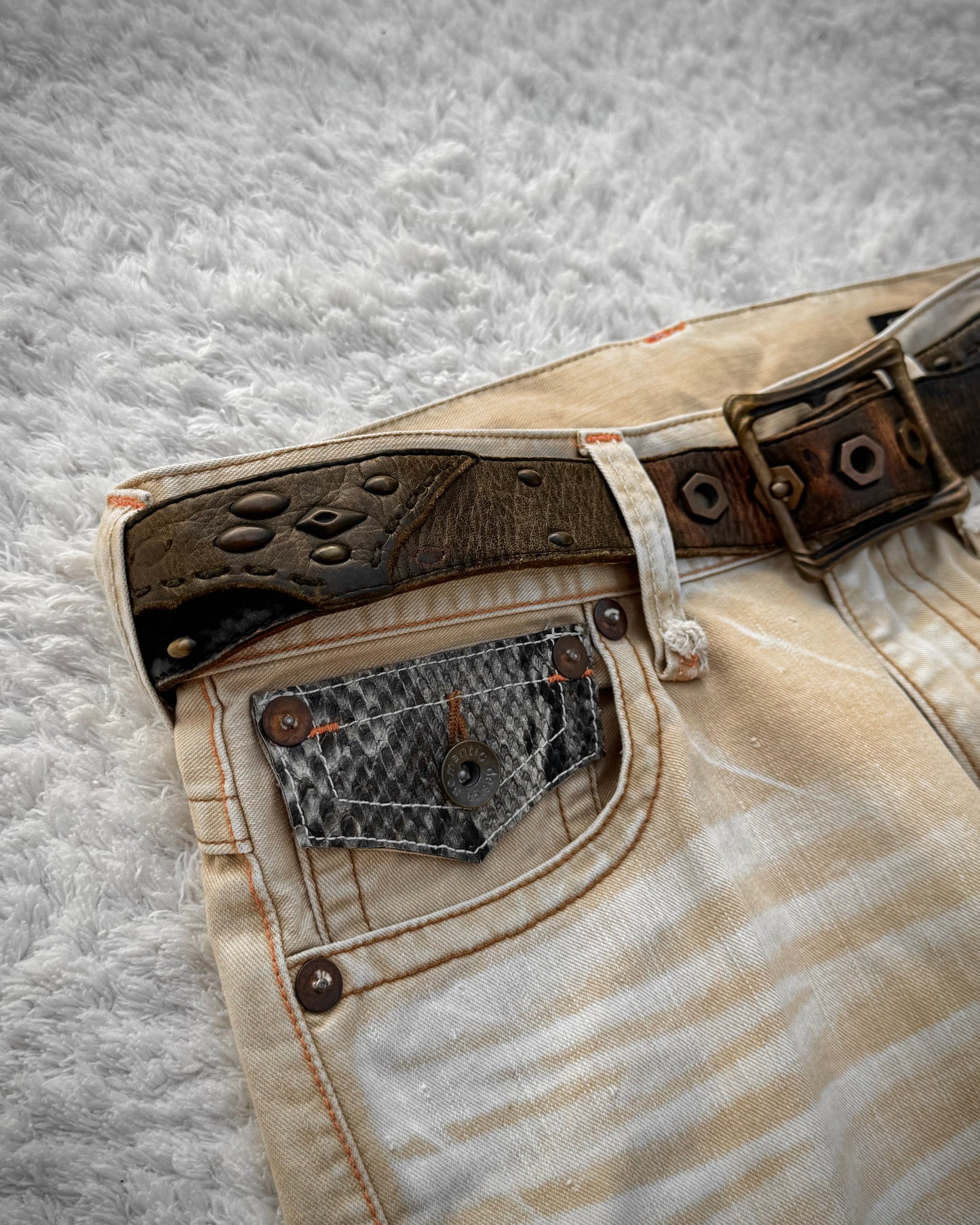 14th Addiction Scar Stitched Studded Belt