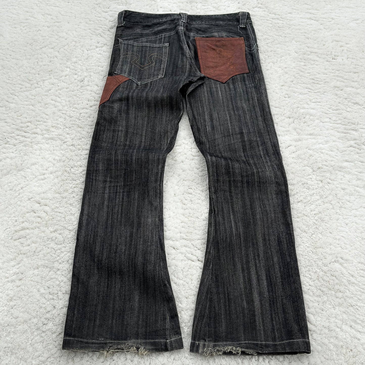 Obelisk Pirate Leather Pocket Flared Jeans
