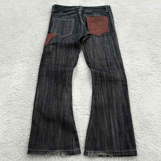 Obelisk Pirate Leather Pocket Flared Jeans