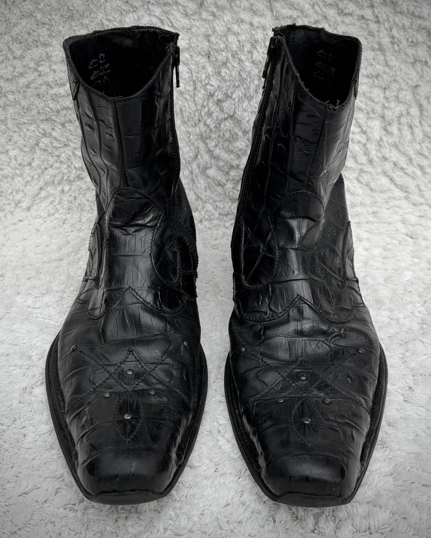 Italian Pointed Crocodile Leather Boots