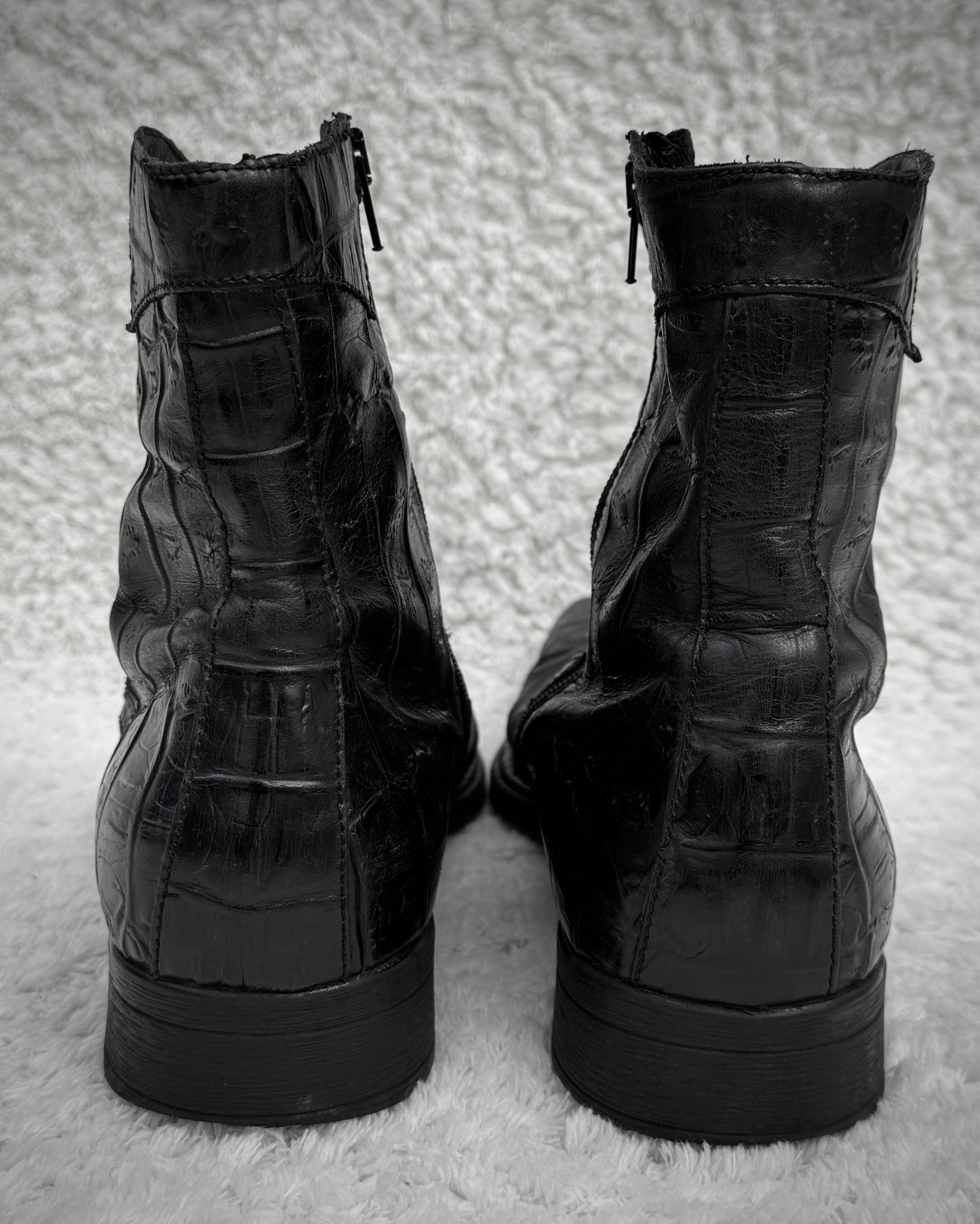 Italian Pointed Crocodile Leather Boots