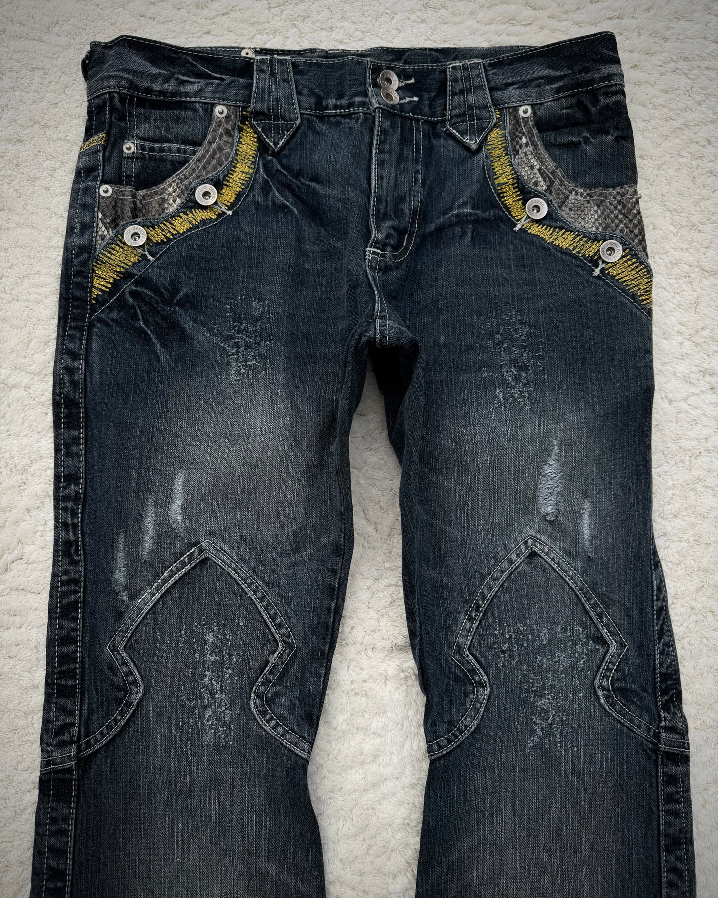 Semantic Design Python Detailed Sword Knee Bootcut Jeans