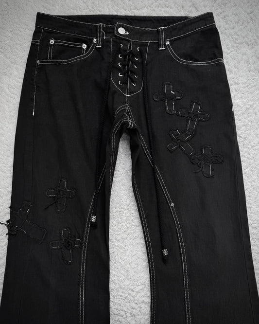 Tornado Mart „Crosses“ Flared Lace-Up Jeans