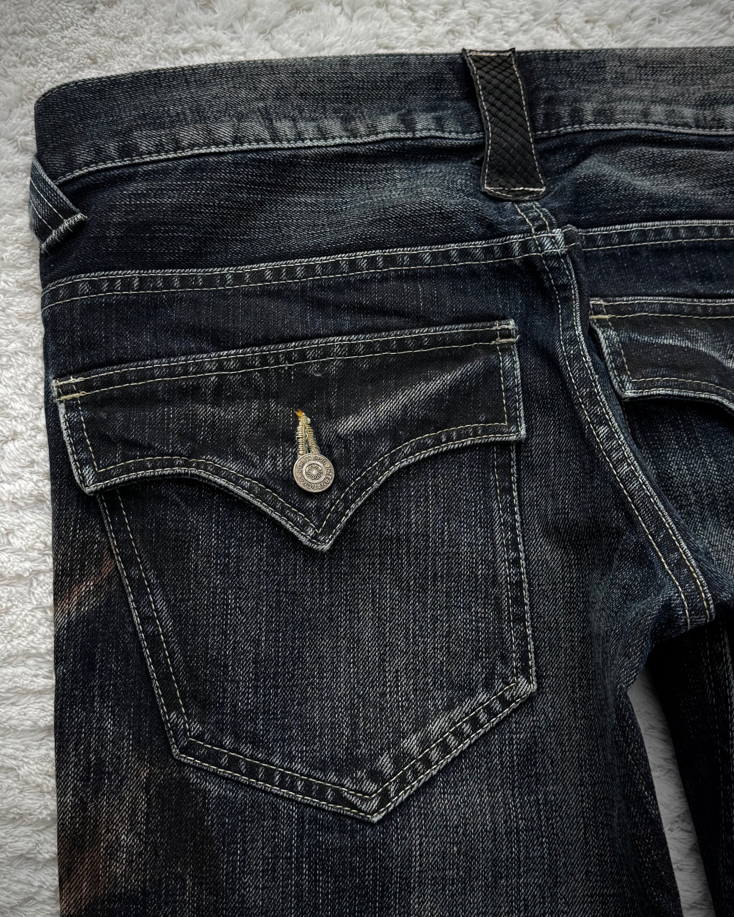 Tornado Mart Python Detailed Mud Claw Marks Washed Flared Jeans