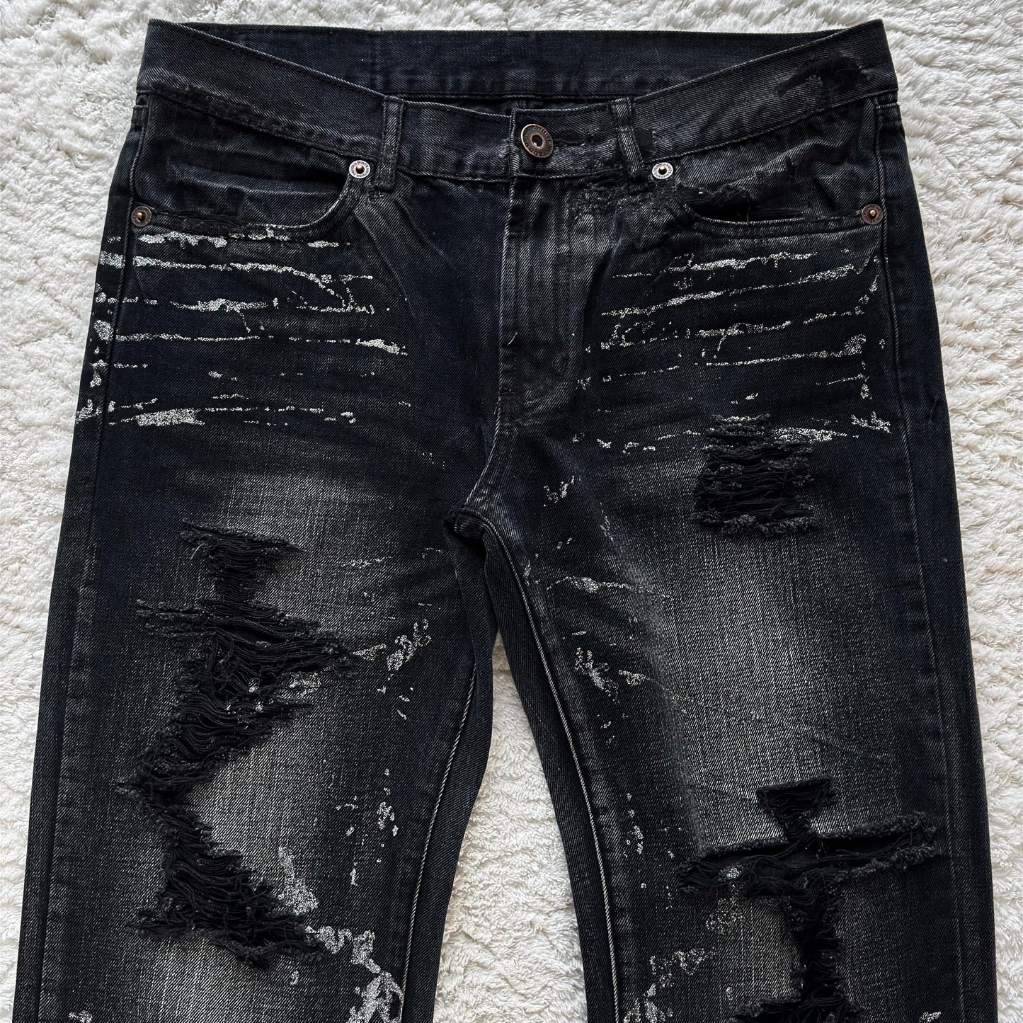 White Meteor Croco Repaired Distressing Silver Wax Flared Jeans