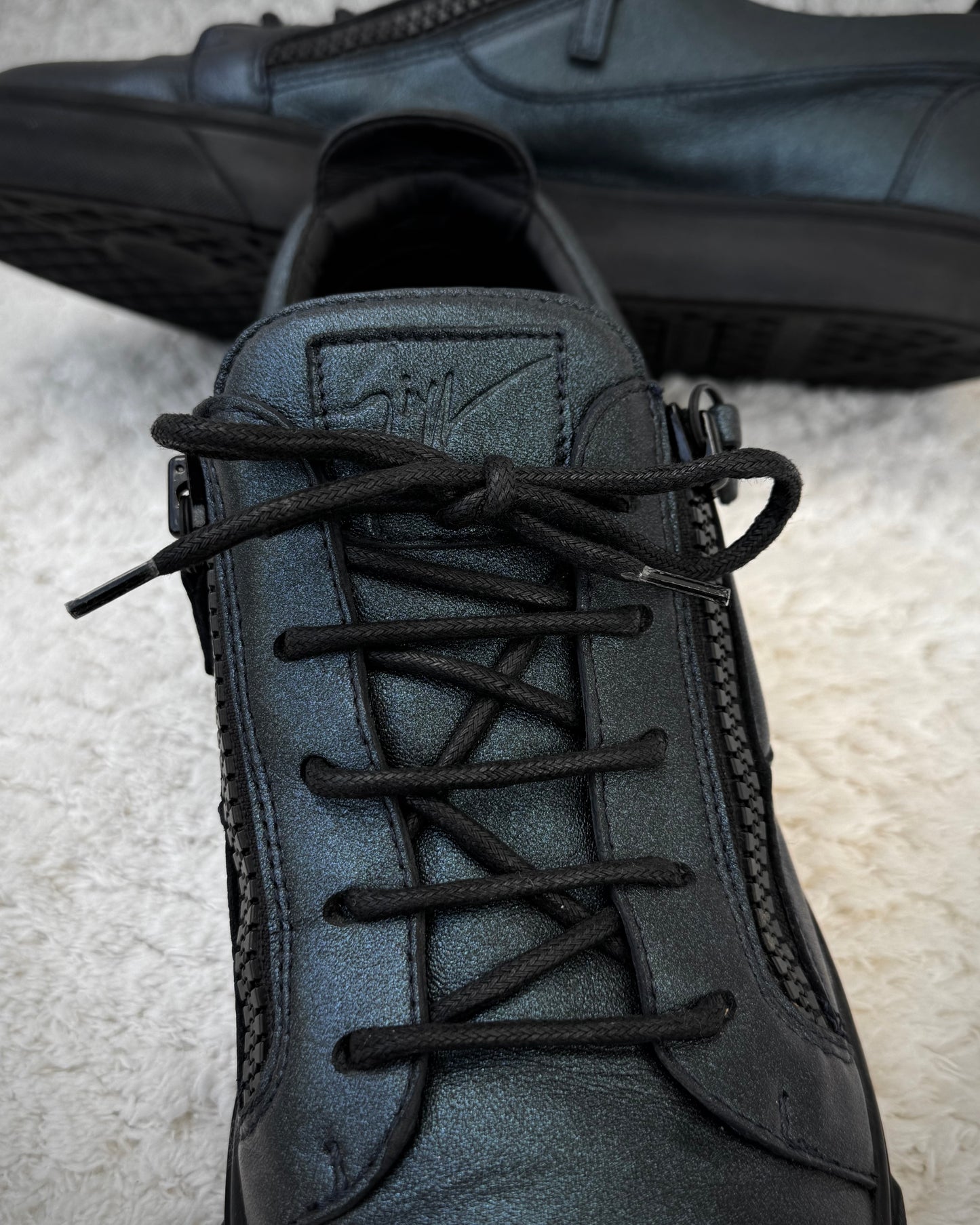 Giuseppe Zanotti Metallic Teal Zippered Sneakers