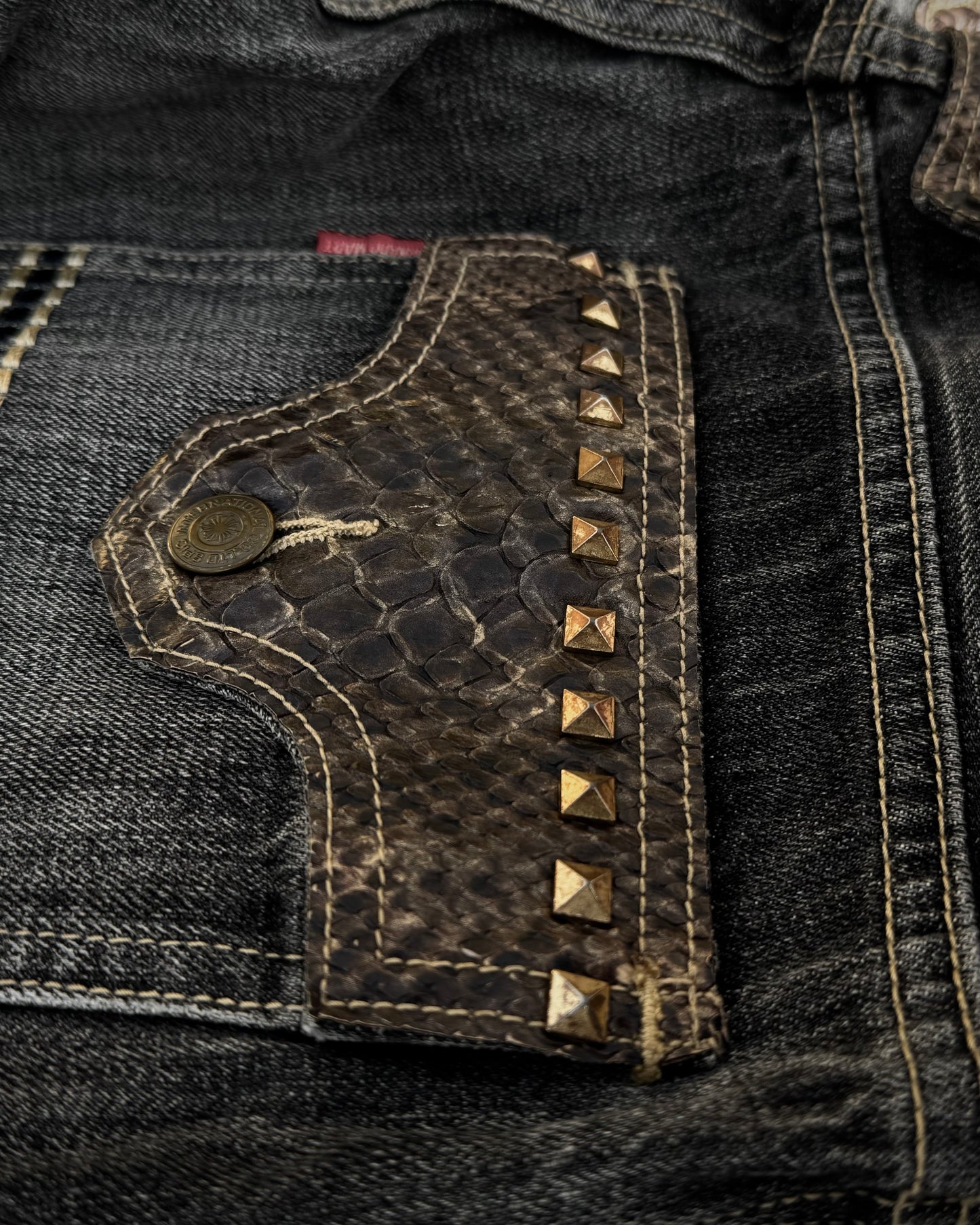 Tornado Mart Studded Python Detailed Spiral Flared Jeans
